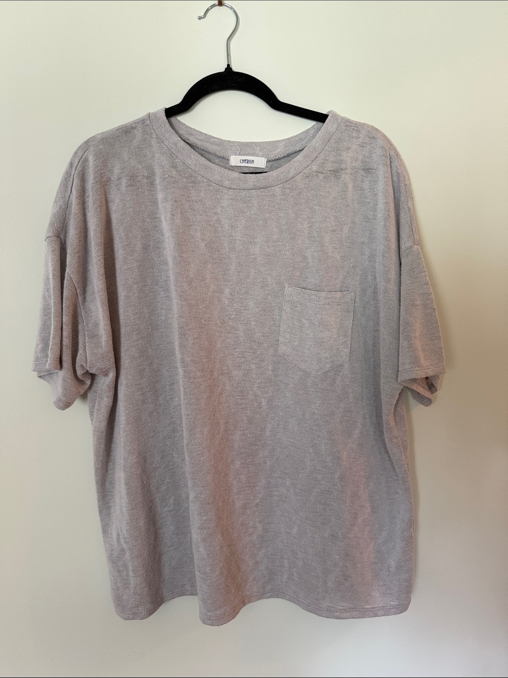 Women’s Knit Pocket Tee in Light Gray - Soft Short Sleeve Shirt